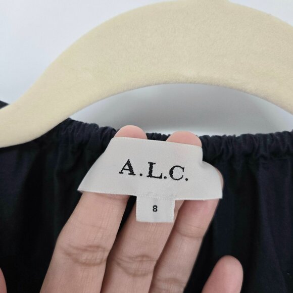 A.L.C. Blue Becca Midi Dress with Puff Sleeves and Flared Skirt Women's Size 8 - Picture 9 of 12